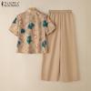 ZANZEA Women Floral Short Sleeve Shirt and Pants Summer Two Piece Suit Sets