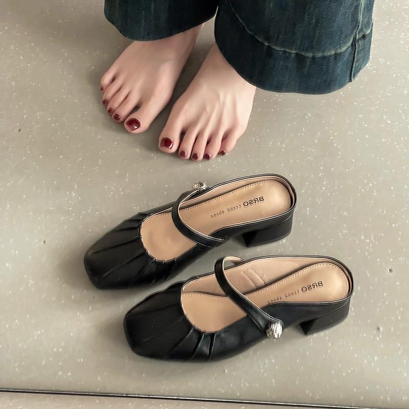 French Xiaoxiangfeng Bag Head Half Slippers Women's 2025 Summer New Outer Wear Heightened Comfort Versatile Flat Bottom Bag Head Mop