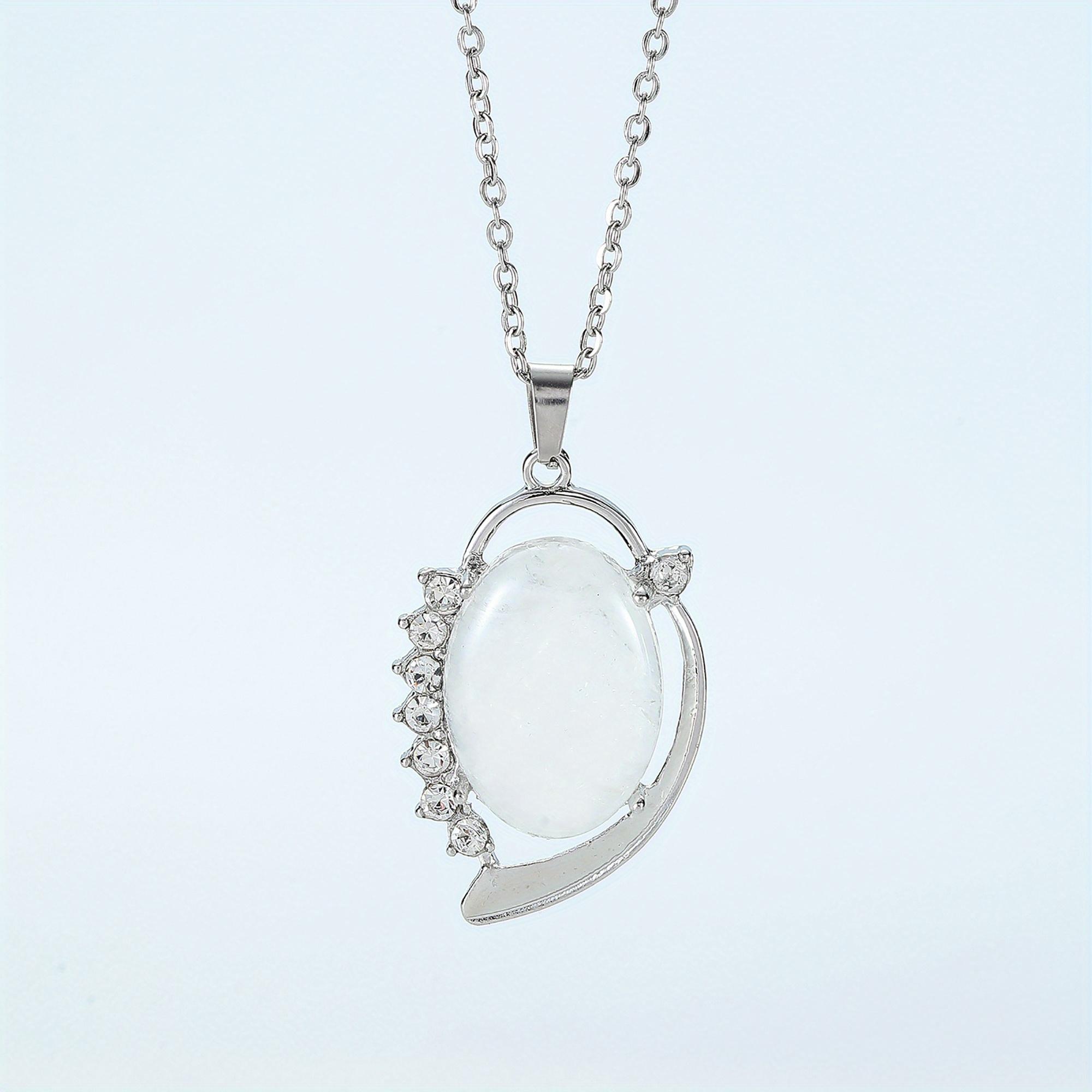 

Natural Crystal Stone Pendants Necklaces Oval Bead Healing Pink Quartz Jewelry for Women Oval Shape Charms Metal Alloy Pendant