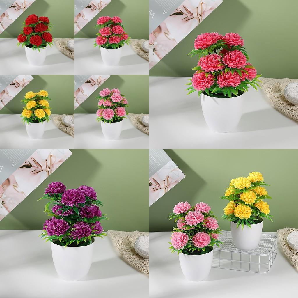 Synthetic Plant Pot With Chrysanthemum And Palm For Indoor Garden And Gift