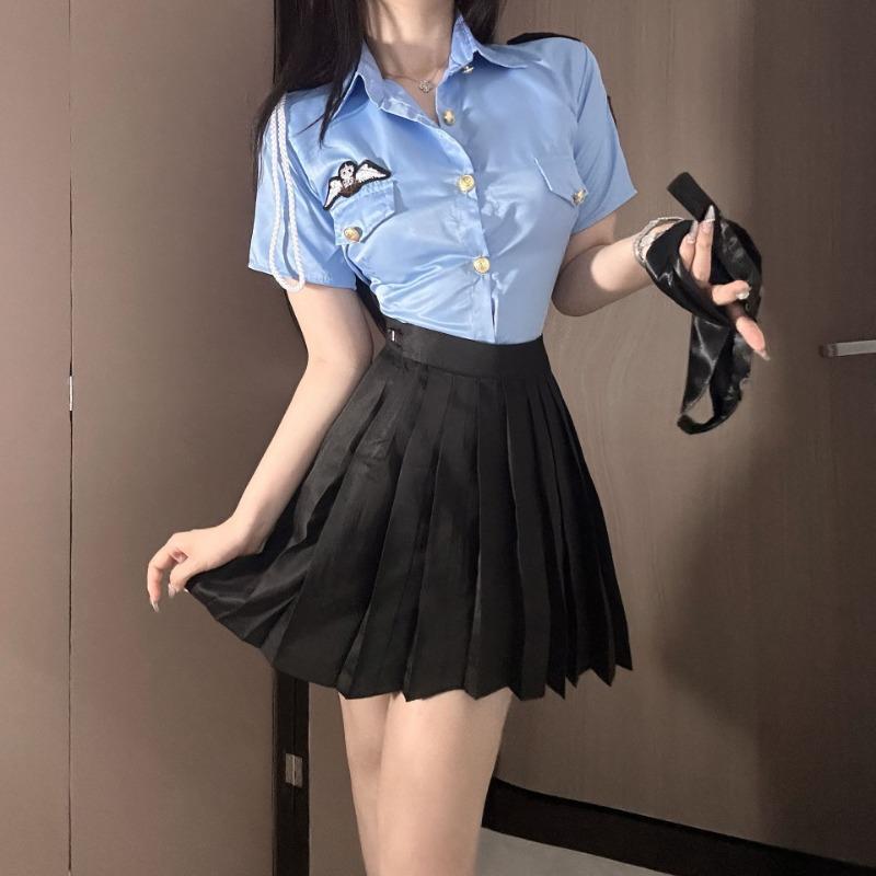 Sexy Lingerie Pleated Skirt Hottie Shirt Police Policewoman Flight Attendant Uniform Cosplay Business Wear Nightclub