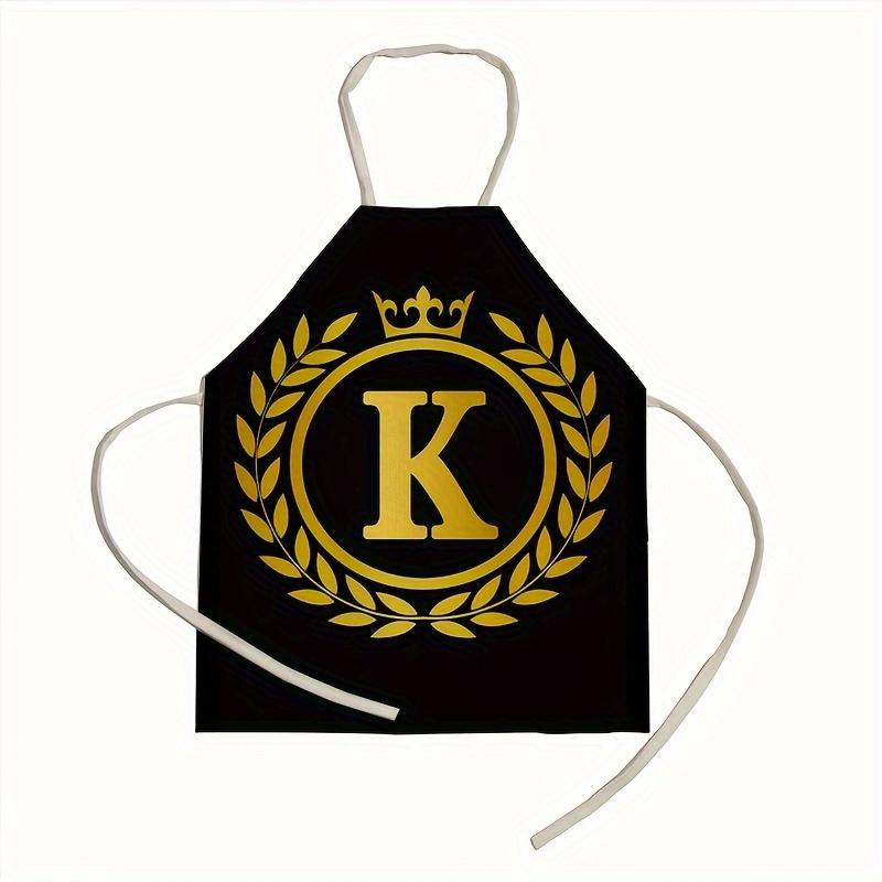 1 personalized letter apron with golden crown print on a black background, suitable for kitchen baking and barbecue