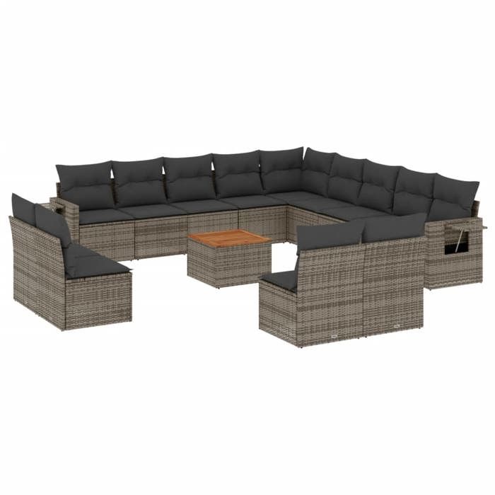 VidaXL Salon de Jardin avec Coussins 14 pcs, Canapés de Terrasse, Ensemble de Meubles de Patio, Mobilier d'Extérieur, Gris 3224821
