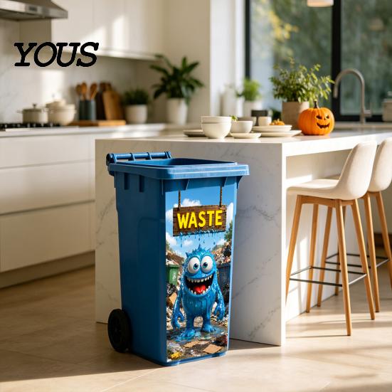 Outdoor Trash Can Decal Halloween Sticker, Spooky Bat Cat Pumpkin Ghost Wheelie Bin Decal, Large Adhesive Vinyl Wall Art Waterproof
