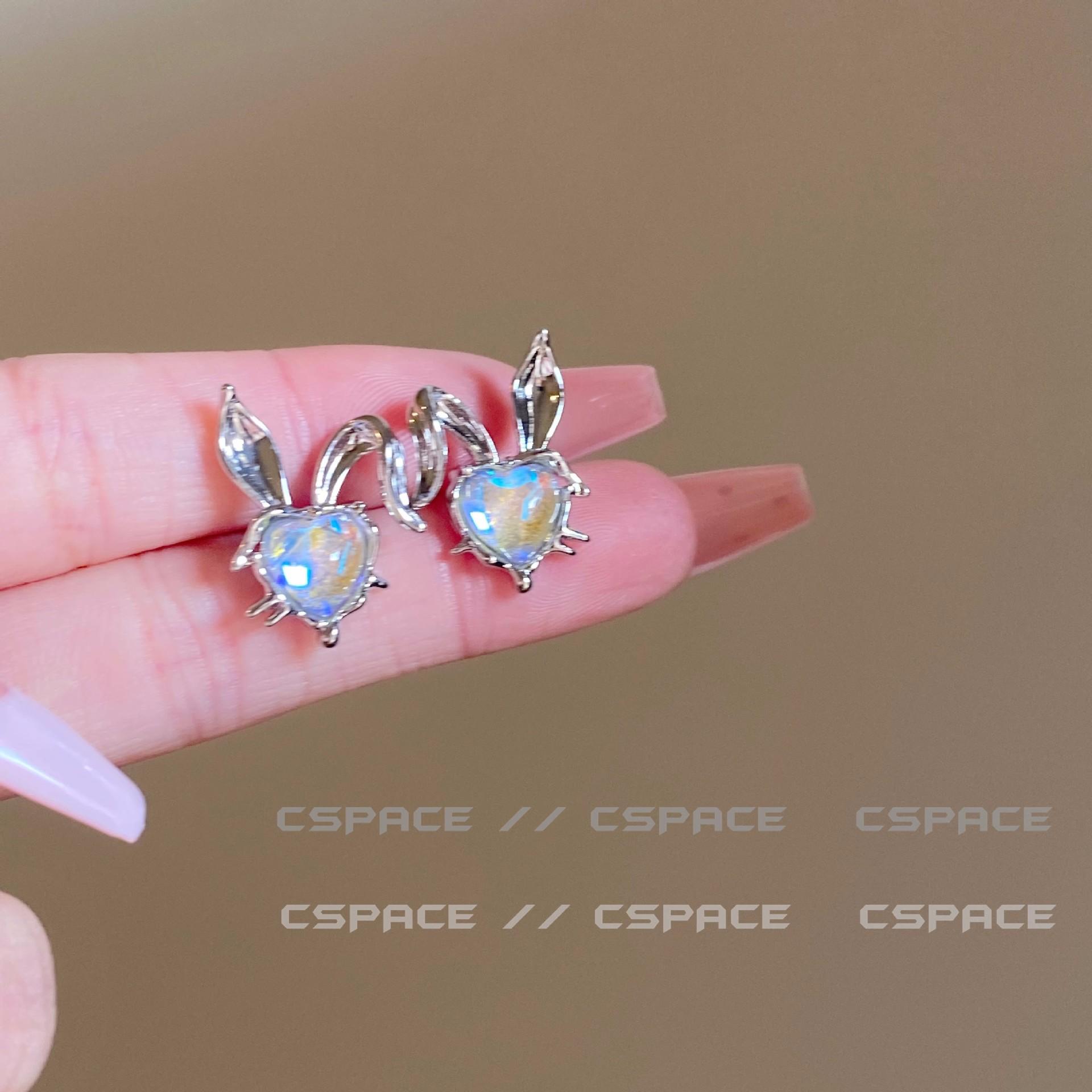

Rabbit New Year s Eve cute stud earrings love moonstone folded ears rabbit earrings niche design ear clips no ear piercings women