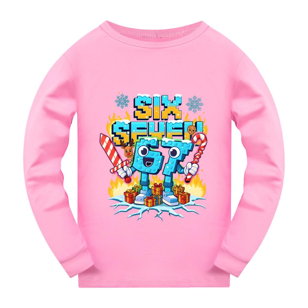 

5193 Дитяча футболка з довгими рукавами з принтом Steal a Brainrot 67 Six Seven 170cm рожевий