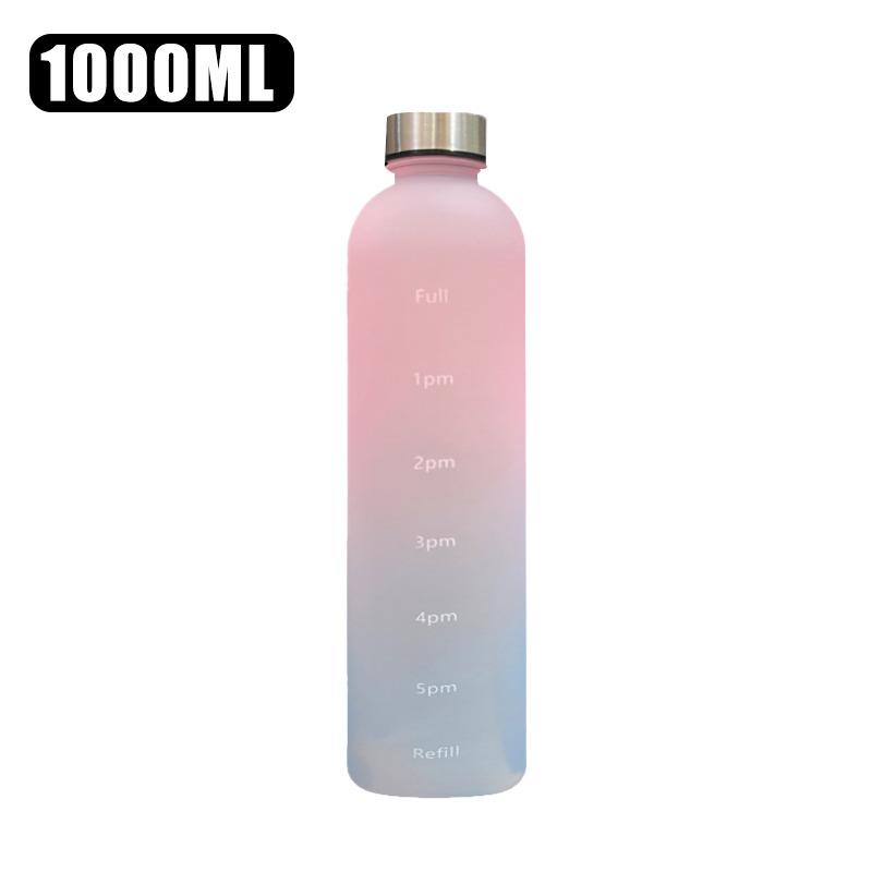 1l Water Bottle With Time Marker Gradient Frosted Plastic Cups Motivational Reusable Fitness Sports Outdoors Leakproof Bpa Free