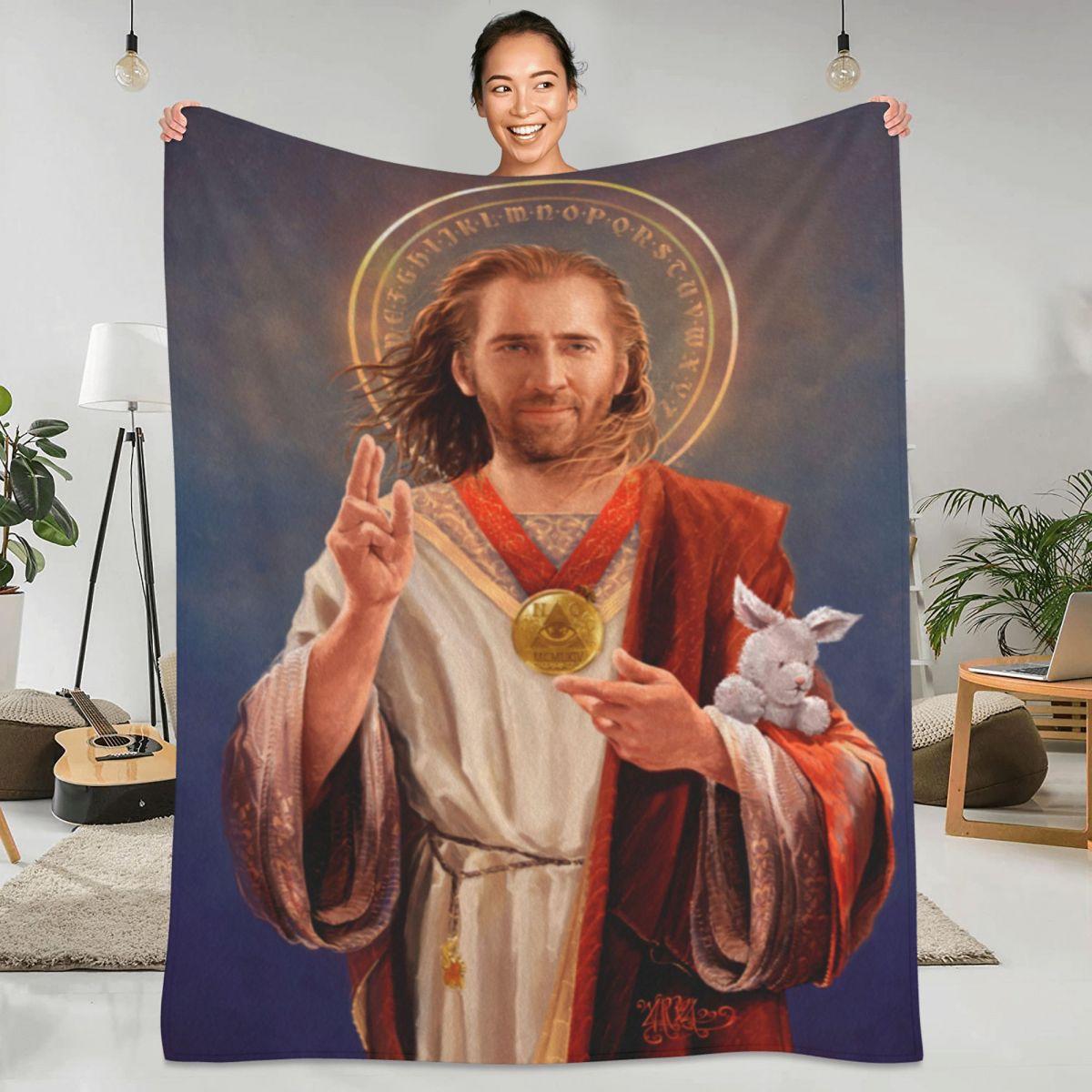 

N-Nicolas Cages Blankets Jesus Travel Flannel Throw Blanket Super Warm Couch Chair Custom DIY Bedspread Gift 30x40in