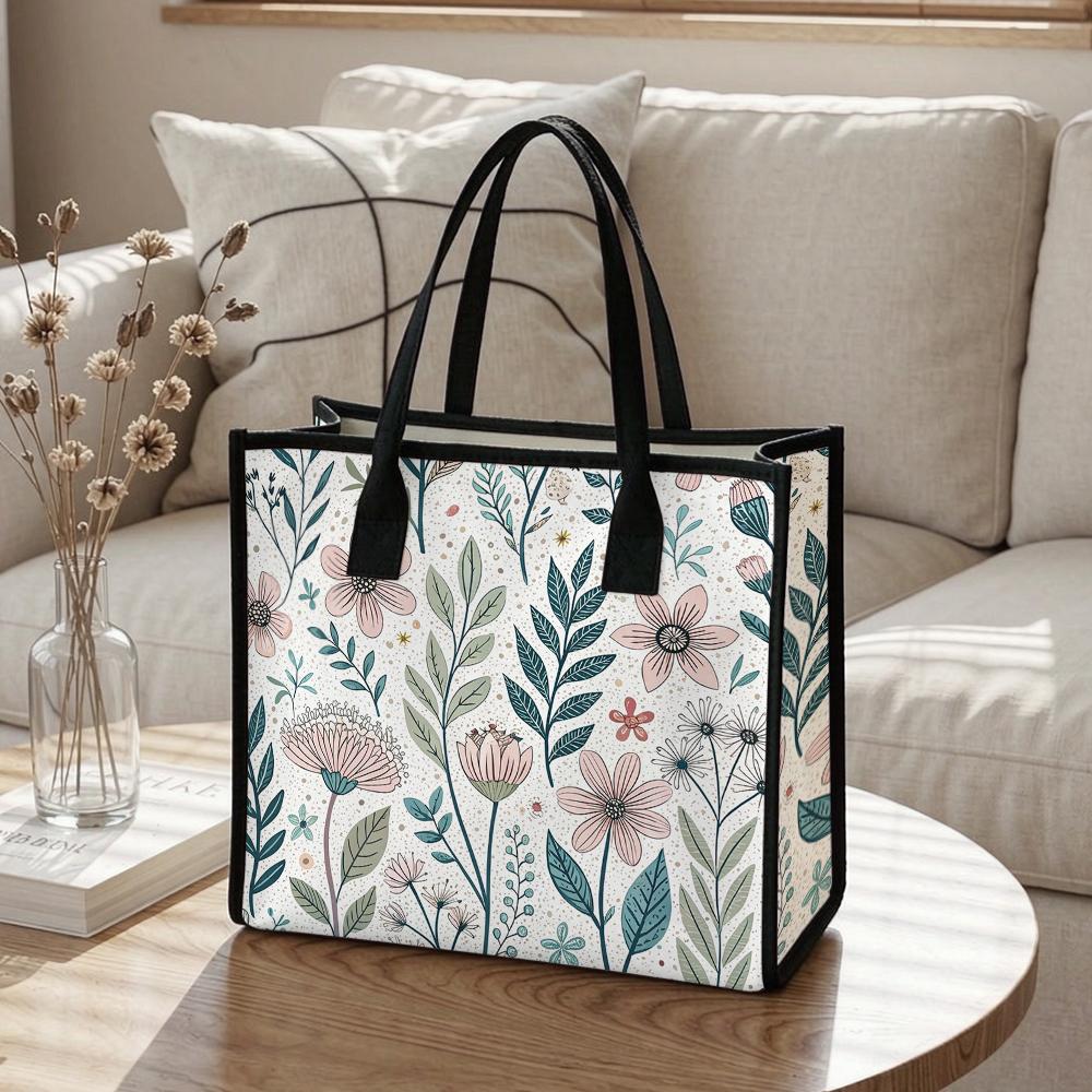 Floral Print Tote Bag for Women Fashion Daily Use Casual Shoulder Bag Large Capacity Handbag for Shopping Work Travel Cute Aesthetic Flower Pattern La