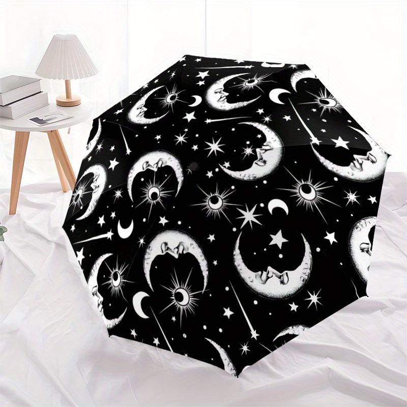 1pc Moon Stars Automatic Open/close, All-Season Portable Folding Umbrella, Travel, Everyday, Formal Events - Compact Luxury Parasol, Outdoor Accessory