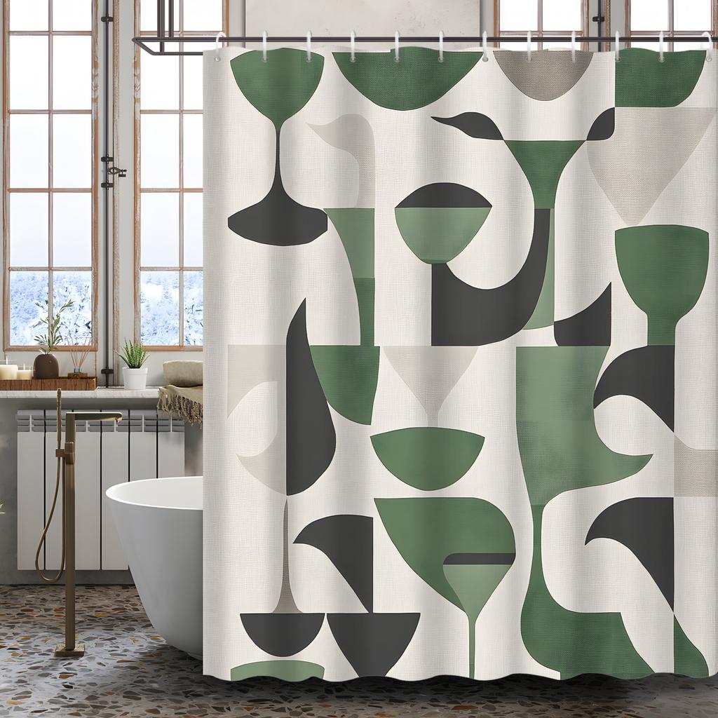 Vintage Watercolor Geometric Shower Curtain - Abstract Creative Art Design, Irregular Shapes, Stylish Bathroom Decor