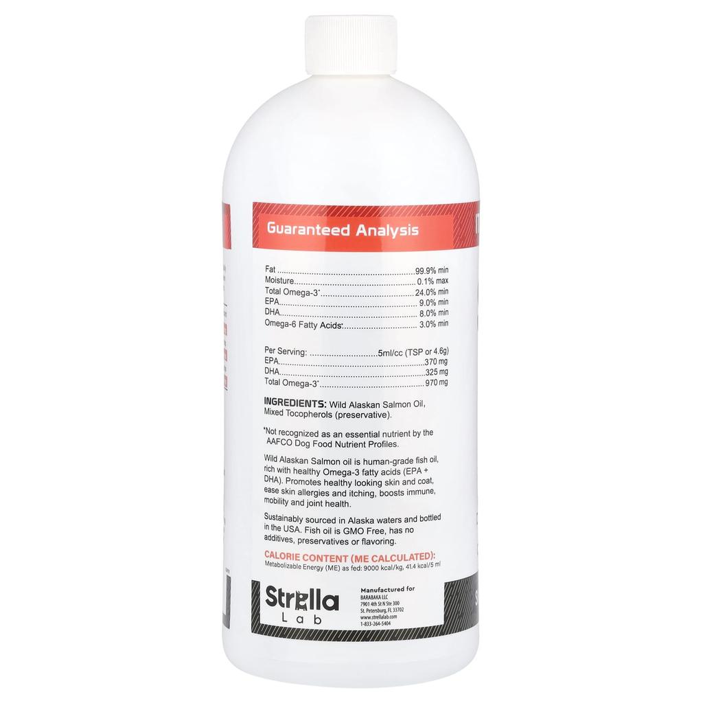 StrellaLab, Wild Alaskan Salmon Oil Omega-3, for Dogs and Cats, 32 fl oz
