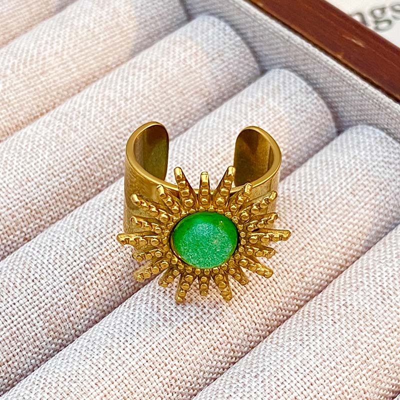 Stainless Steel Colorful Stone Opening Rings for Women Men Retro Classic Wide Gold Color Joint Rings Banquet Jewelry Accessories