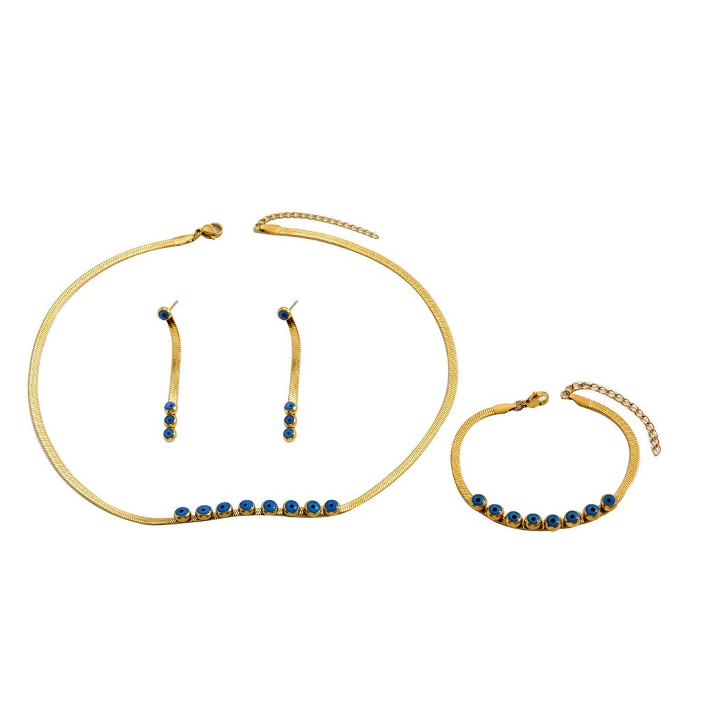 Simple and high-end retro bracelet, stud earrings, necklace set, versatile oil drip design, collarbone chain jewelry, fashionable
