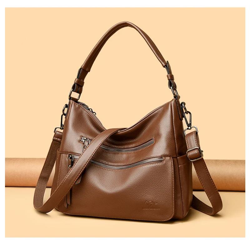 Women Bags Quality Soft Leather Totes Multiple Pockets Casual Shoulder Shopping Bags Fashion Ladies Handbags