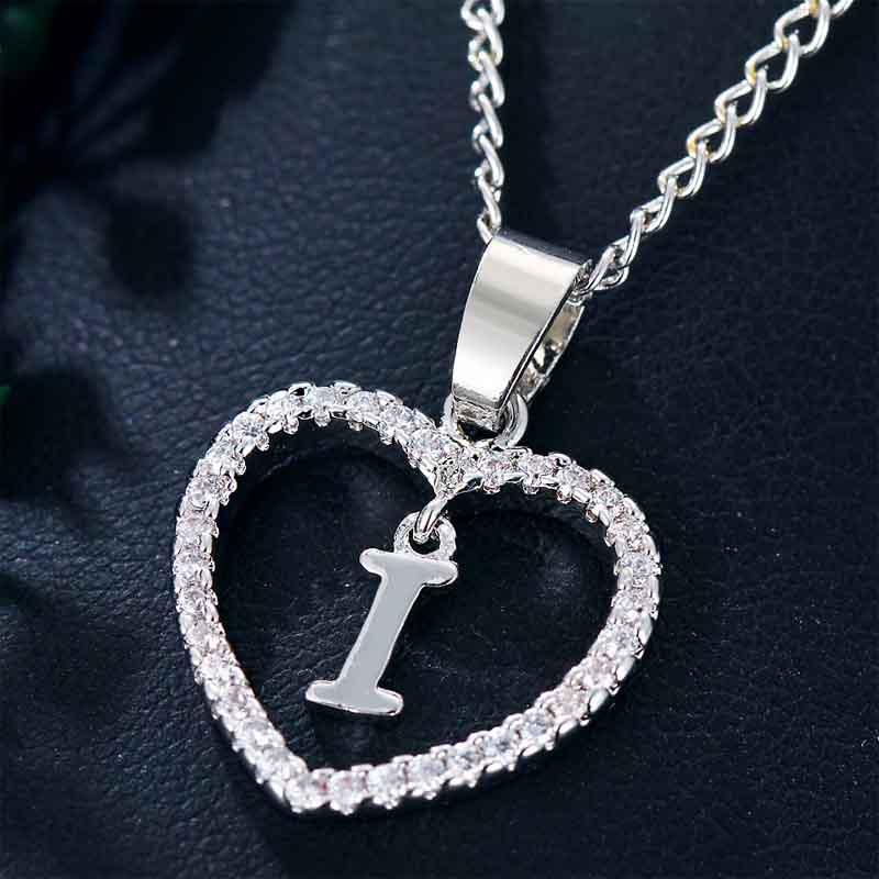 Heart Letters 26 Love Crystal Women Silver Plated Chain Jewelry Necklace