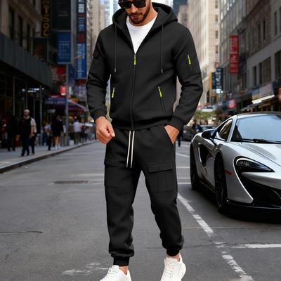 Mens American Style Heavyweight Fleece Loose Casual Hooded Sweatshirt And Long Pants Set