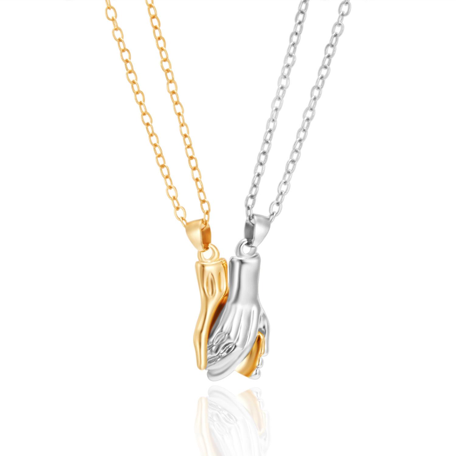 

Ожерелье для пары, держащейся за руки, Магнитное притяжение, Ожерелье для пары, держащейся за руки One Size золотой