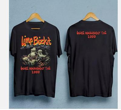 100% algodón TOPS UNISEX CAMISETAS HOMBRE MUJER Limp Bizkit Gira 2 CARAS Camiseta Negro Algodón Unisex Todas las Tallas