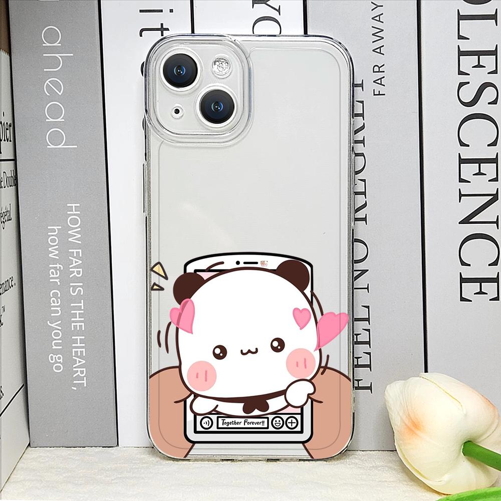Funny Cartoon Bubududu Panda Couple Clear Phone Cases for iPhone 17 16 15 14 13 12 11 Pro Max XR 8 7 Plus 13 12 Mini Soft Cover