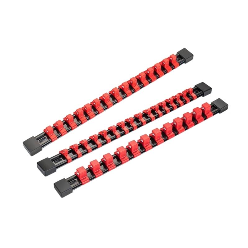 3PCS Set Socket Organizer, Socket Holder Rail for 1/4   3/8  1/2  Drive Clips Socket Holder Firm and Secure Set красный