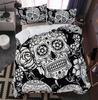 3D skull bed linen set cartoon watercolor rose flower skull quilt cover cushion cover queen size white bed cover set