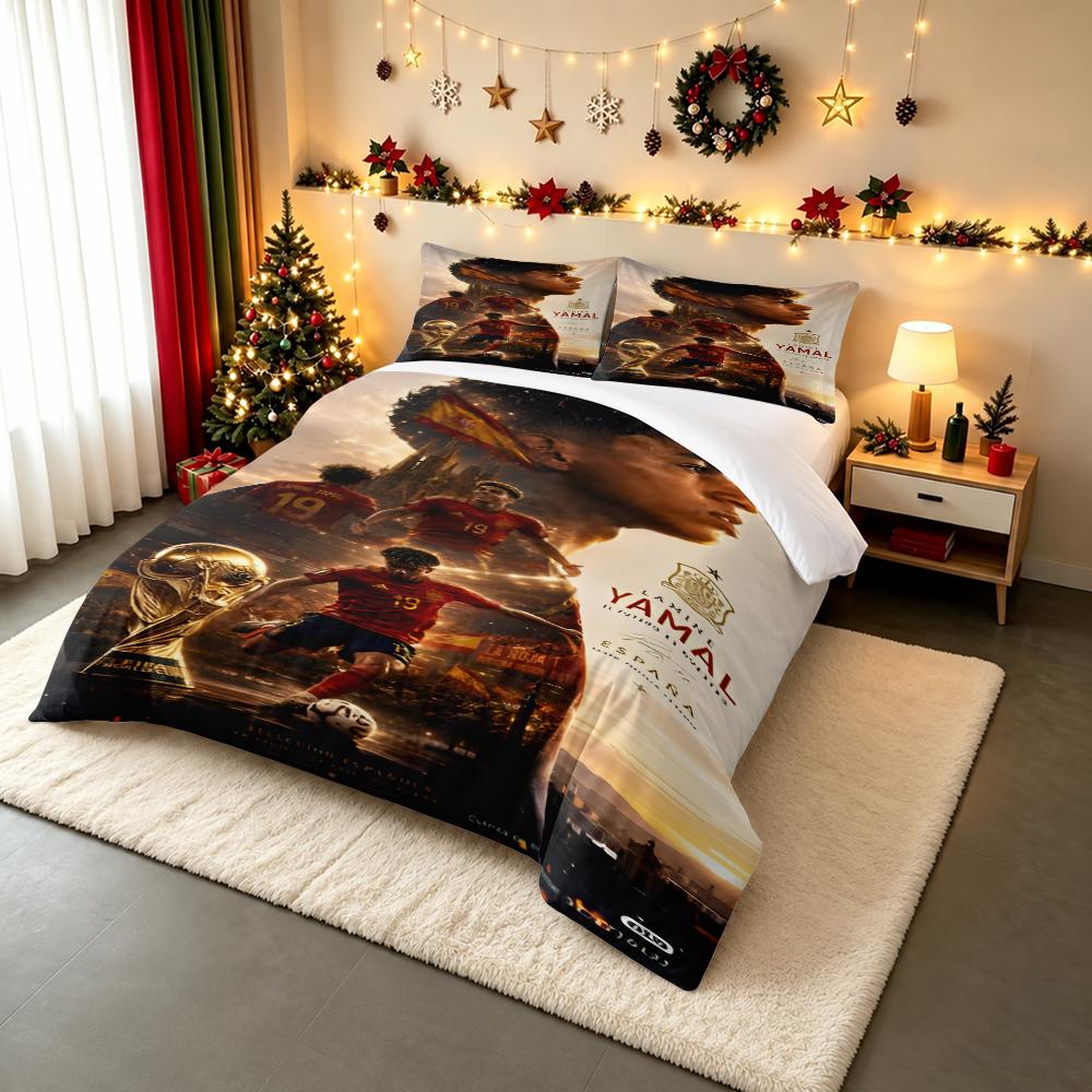 3 Piece Bedding Set with Duvet Cover and 2 Pillowcases - Lamine Yamal Spain 19 Sagrada Familia Art - Decor
