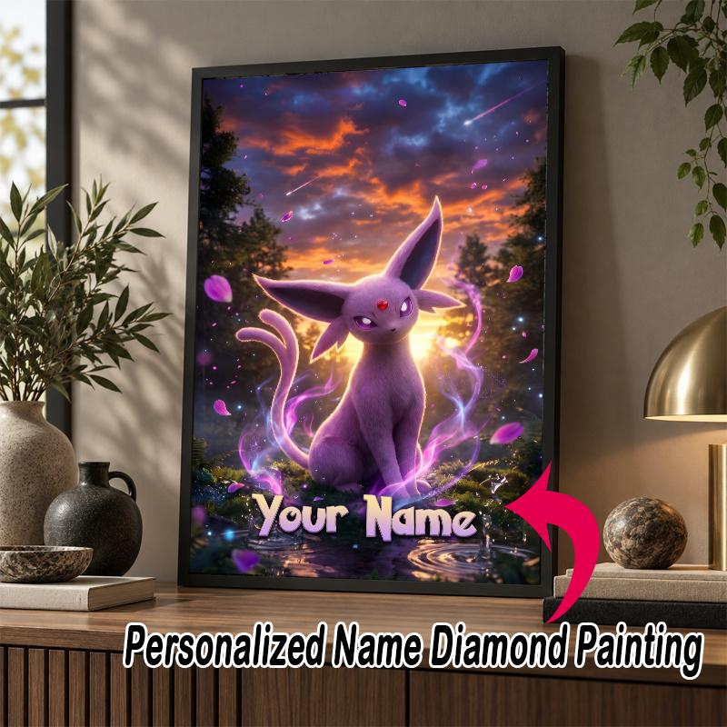 Personalized espeon Diamond Art Custom Name 5D Diamond Painting Full Drill DIY Craft
