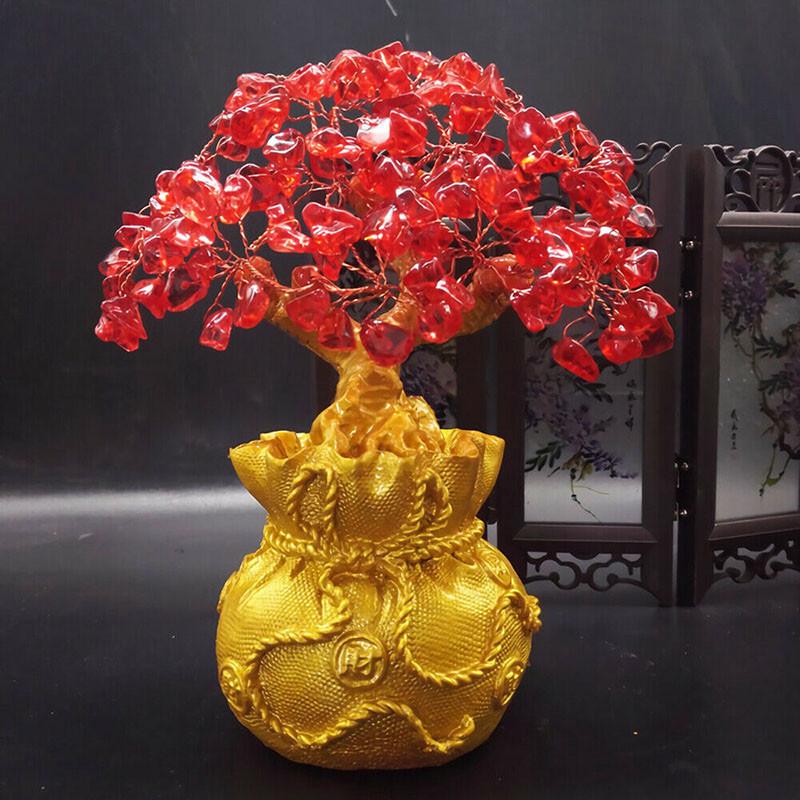 Exquisite Feng Shui Money Tree Featuring Yellow Citrine And Amethyst Crystal Leaves