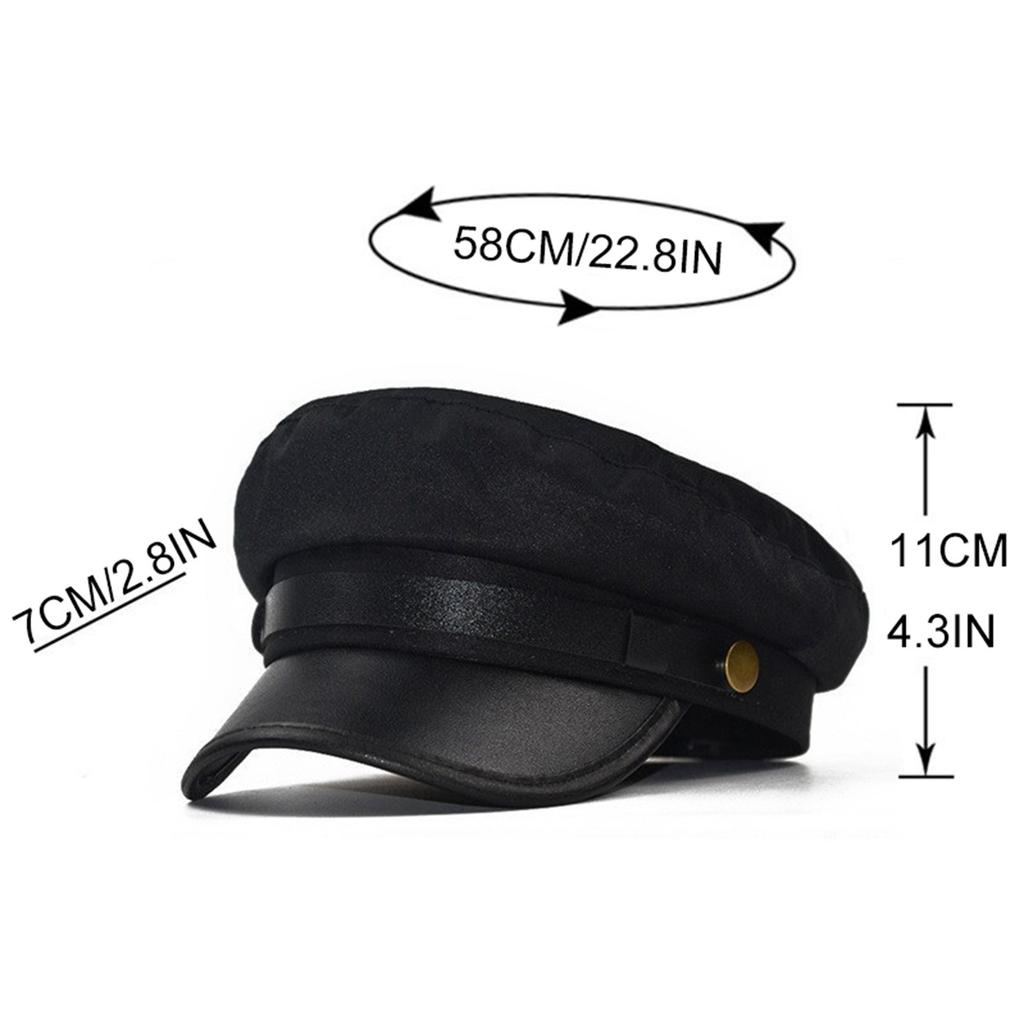 Unisex Cycling Caps PU Leather Hat Autumn Sailor Hat for Women Men Men Black Female Travel Student Hat Captain Hat Flat Top