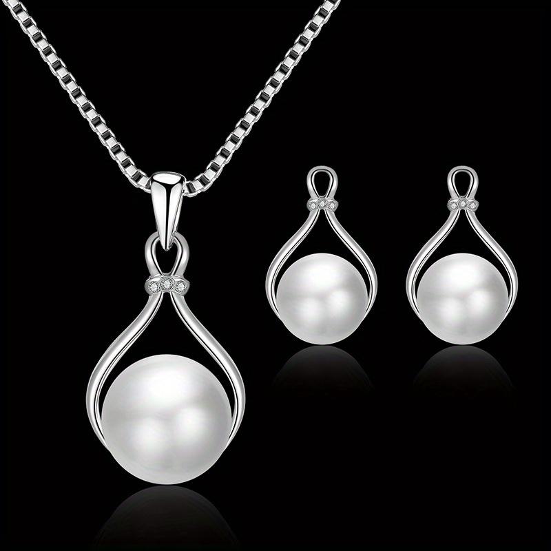 

Stylish Minimalist Women s Water Drop Rhinestone Necklace and Earrings Jewelry Set, s Faux Imitation Pearl Pendant Earring Two-Piece Accessory Gift f
