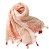 Yitao Women's Ethnic Cotton-Linen Scarf: Orange Wheat Ear Tassel Design, Ideal for Travel, Beach, or Shawl Use