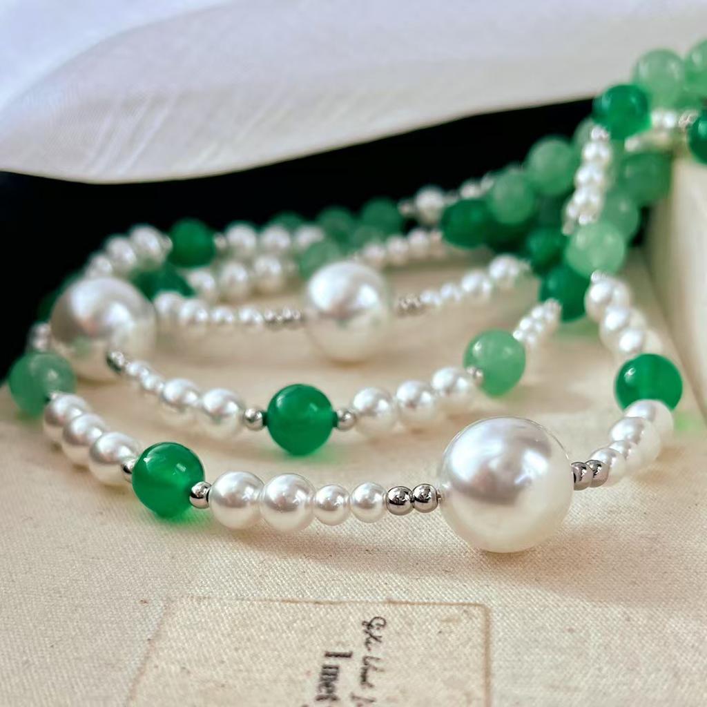 Vintage High Quality Artificial Crystal Pearl Natural Dongling Jade Necklace