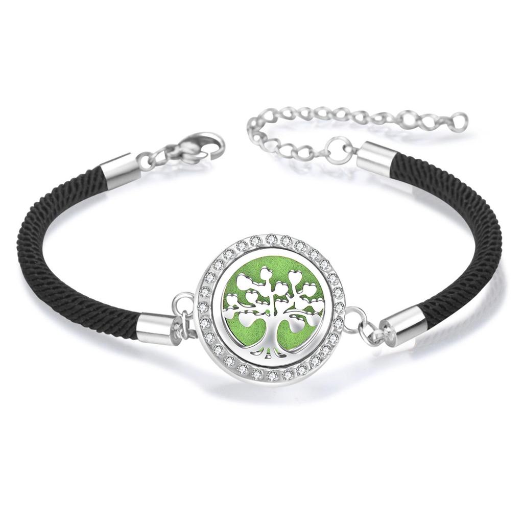 Diamond Inlaid Aroma Diffuser Bracelet: Adjustable Black Rope Wristband for Women