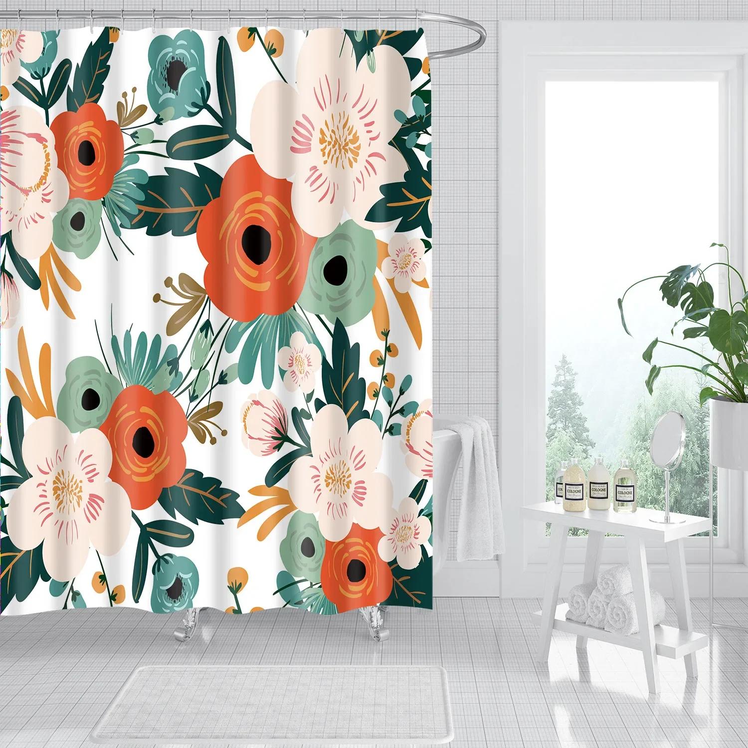 

Flower Print Shower Curtains Waterproof Polyester Bath Screen Curtain for Home Decoration Rose Sunflower Floral Bathroom Curtain W120XH180cm