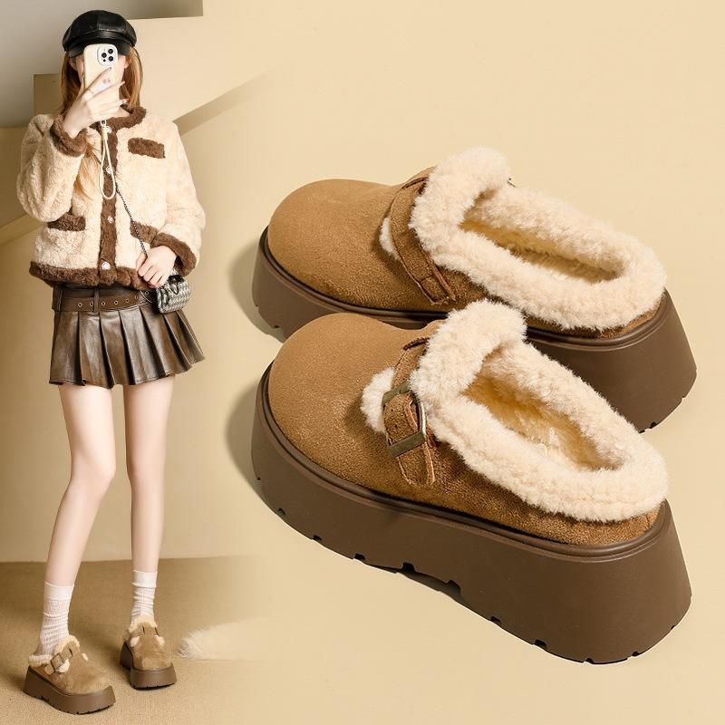 Thick-soled Bag Head Half Slippers for Women To Wear Winter New Fashion Lazy Plush Cotton Shoes