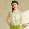 Slub Yarn Summer Breathable Yoga Blouse Women's Loose Round Neck Sleeveless Sports Blouse Hem Drawstring Yoga Blouse