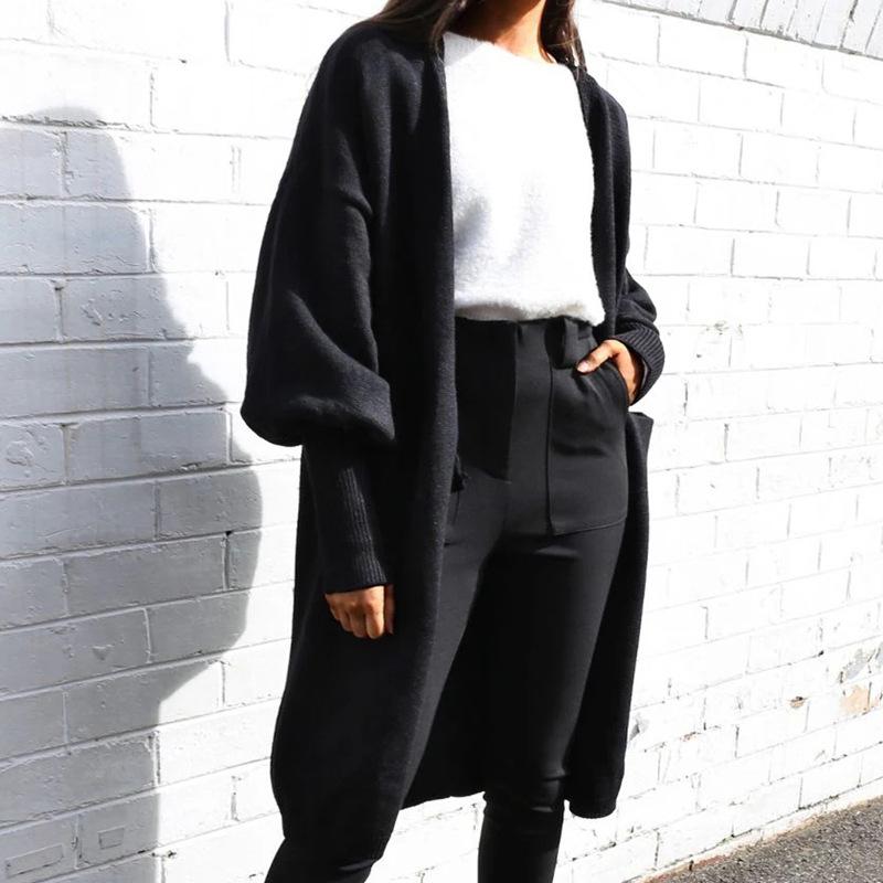 Womens And Autumn Spring Cross Border Bubble Sleeve Solid Colour Buttonless Sweater Cardigan
