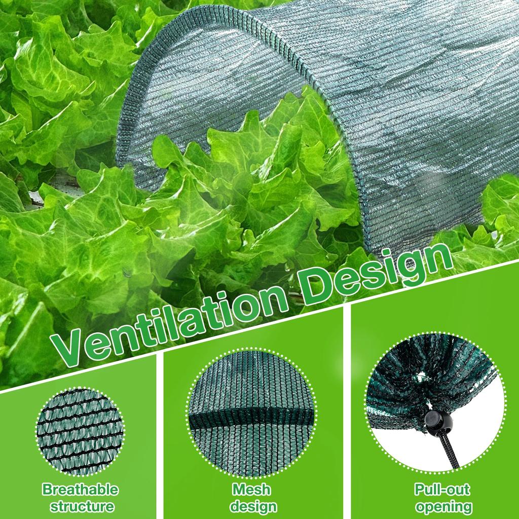 350x60cm Trädgårdstunnel Växthus Bärbar Växt Solskyddsnät med Metallram Trädgårdstillbehör för Utomhusväxter Grönsaker
