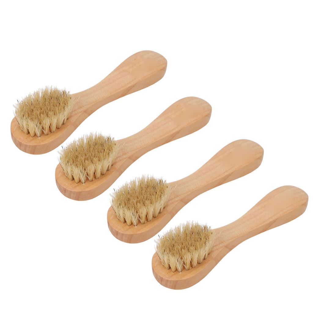 Set 4 buc Perii Exfoliante pentru Față Portabile Mâner de Lemn Păr Moale Perie de Curățare pentru Masaj Facial