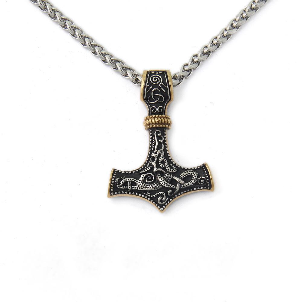 Vintage Stainless Steel Thors Hammer Necklace Nordic  Pendant Necklace Viking Scandinavian Norse Man Male Amulet Hip-hop Jewelry Gift