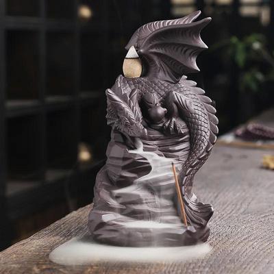 Creative Pterosaur Handicrafts Waterfall Backflow Incense Burner Dragon Incense Stick Holder Purple Clay Censer- Without Incense