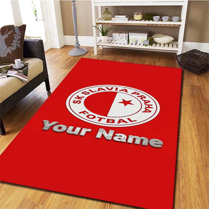 Tappeto Personalizzato con Nome Sk Prague Slavia per Soggiorno Camera da Letto Casa Decorazione Divano, Tappetino Antiscivolo per Giochi Bambini