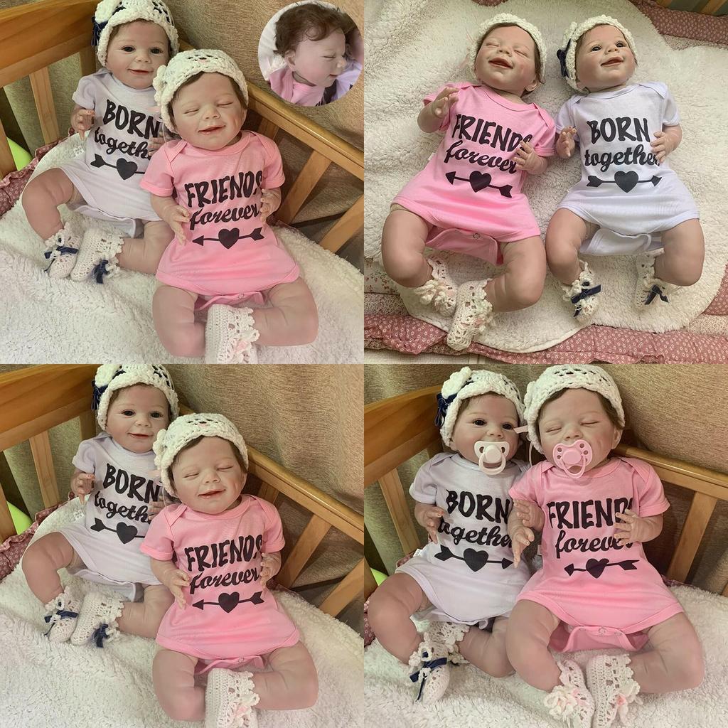 Realistic 22'' Reborn Sleeping Twins Dolls With Hand Rooted Mohair Eyelashes