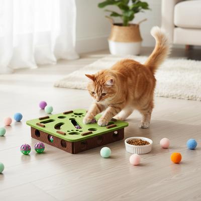 Felt Puzzle Box with Ball Cat Scratch Puzzle Enrichment Box Indoor Sports Entertainment Hunting Cat Toys for Indoor Cats