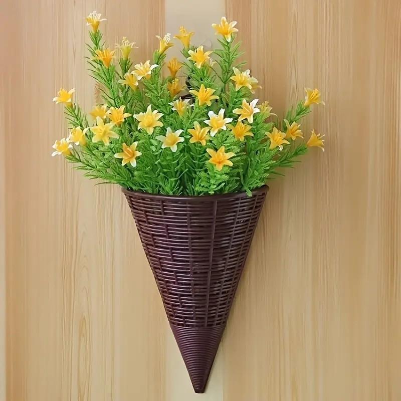 Fioriere a cono da appendere alla parete Marrone Intreccio in Rattan Sintetico Design Vintage Per Decorazioni Floreali da Interno ed Esterno