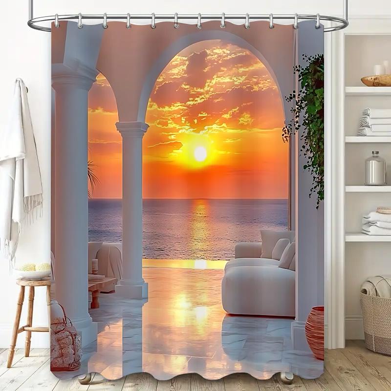 Dunika Chen Sunset Over The Sea Shower Curtain With Archway Design For Bathroom Decor Bring Warmth And Serenity To Your Home Waterproof