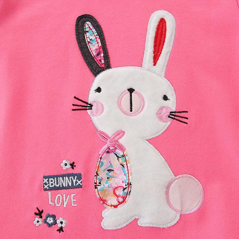 Girls Long Sleeve Hoodless Sweatshirt Cartoon Rabbit Embroidery Casual Top