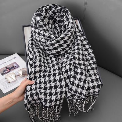 Winter Warm Plaid Scarf Women's New Shawl Couple Versatile Contrasting Color Knitted Student Houndstooth Scarf