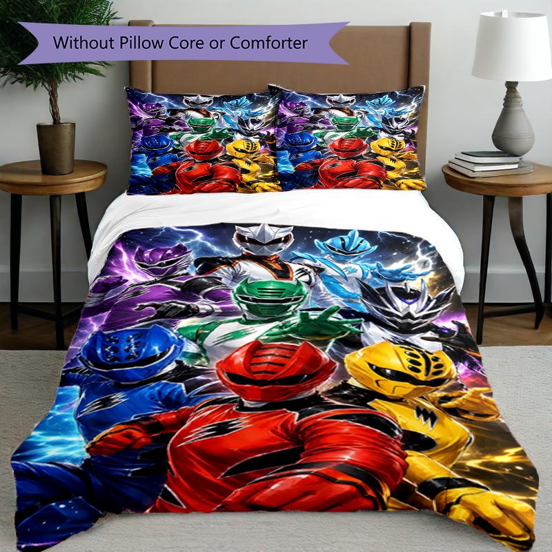 Set copripiumino 3 pezzi (1*Copripiumino + 2*Federe, Senza Nucleo),Set Biancheria da Letto con Stampa Mighty Morphin Power Rangers, Decorazione Camera da Letto, Stagione Unica, Compleanno
